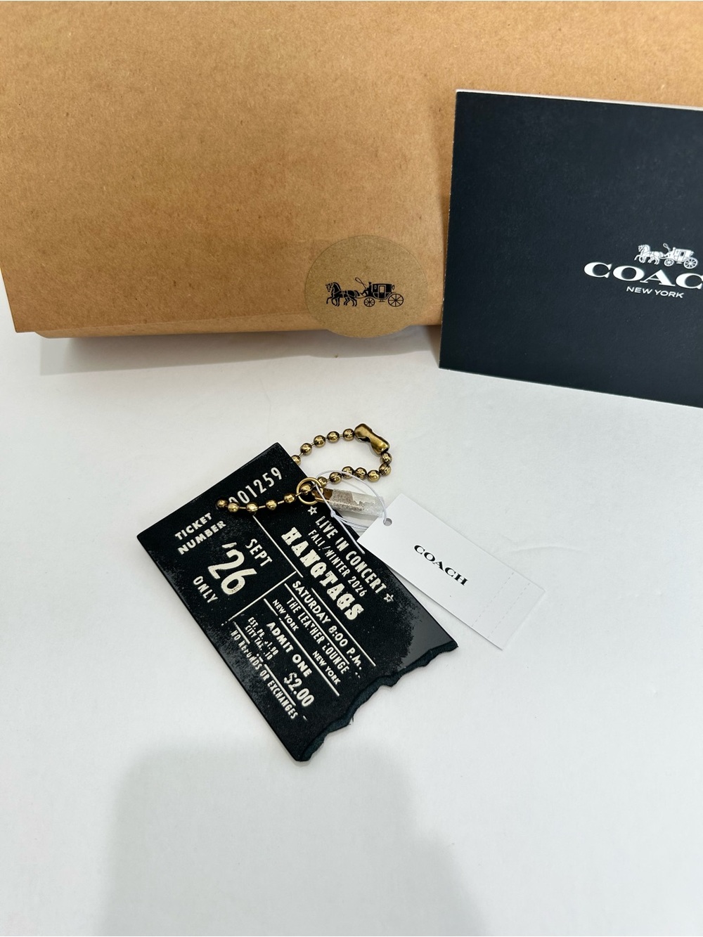 COACH Black HASHTAGS Ticket Charm Keychain
